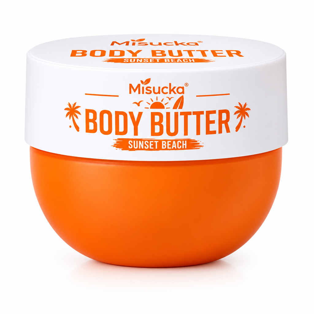 Misucka Body Butter Sunset Beach 200g - Pote naranja con tapa blanca