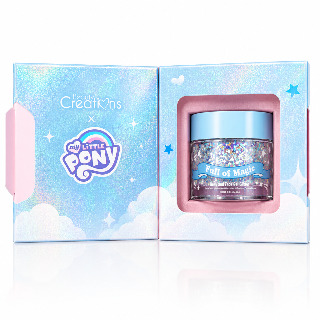 Beauty Creations x My Little Pony Full of Magic - caja abierta con pote de glitter