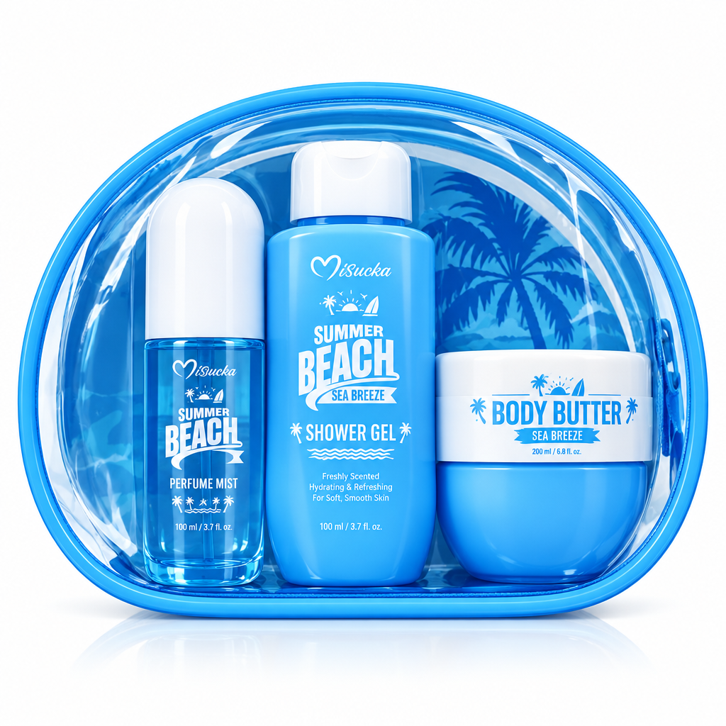 Misucka Travel Gift Set Sea Breeze - Neceser azul con Perfume Mist, Shower Gel y Body Butter